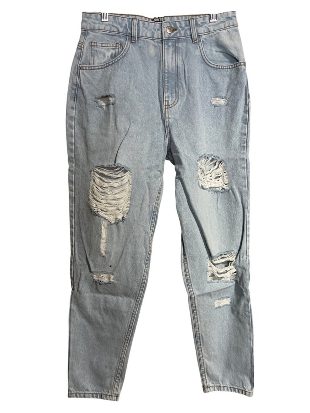 PrettyLittleThing Womens Light Wash Distressed Mom Jeans UK 10 US 6